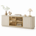 TV-Schrank mit gehärteten Glastüren, Holzfaserplatte, Creme/Gold