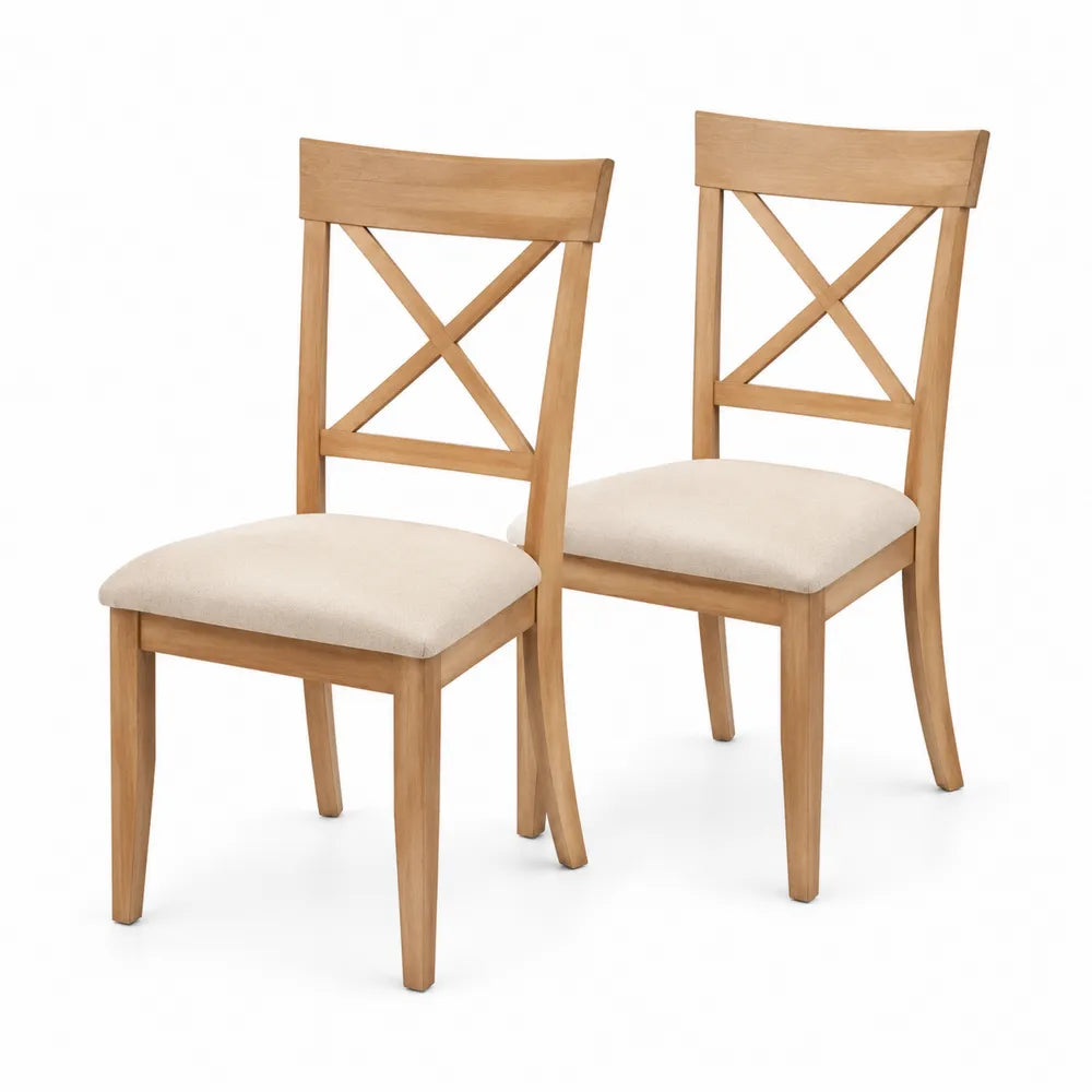 2er Set Esszimmerstühle aus Holz mit Polsterung in Beige