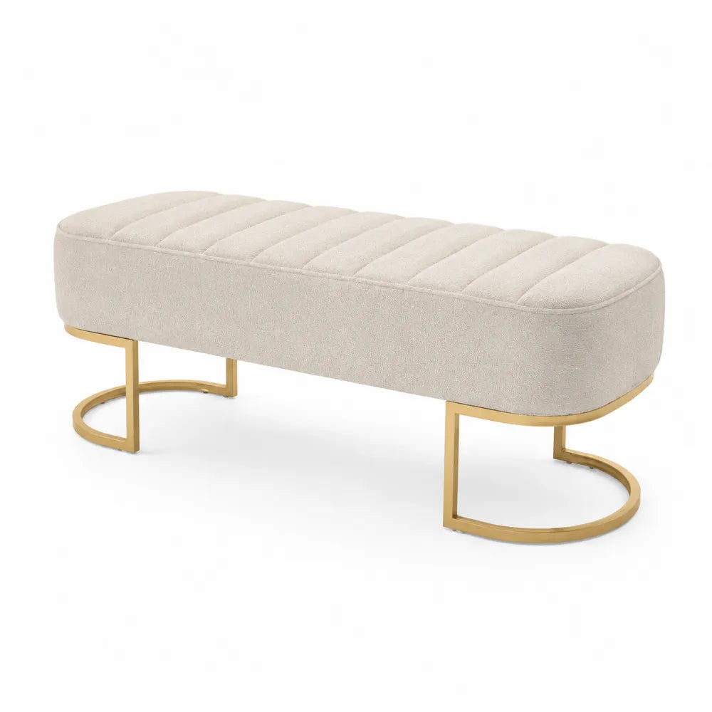 Polsterbank Beige Stoff mit Metallgestell