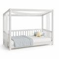 Weißes Kinderhausbett mit Baldachin aus Holz 200x90 cm