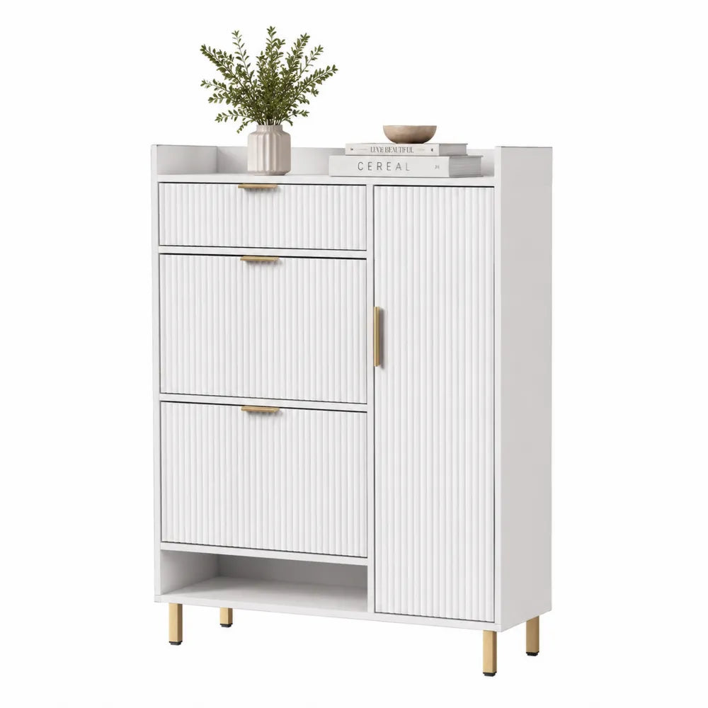Schuhschrank Weiß MDF Metallfüße 115x90x30cm