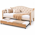 Holz Stoff Tagesbett mit Ausziehbett Beige