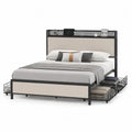 Metallbett mit Aufbewahrung und Kopfteil in Creme/Schwarz