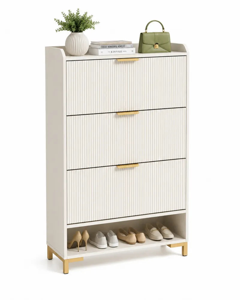 Schuhschrank Weiß MDF mit 3 Klappen