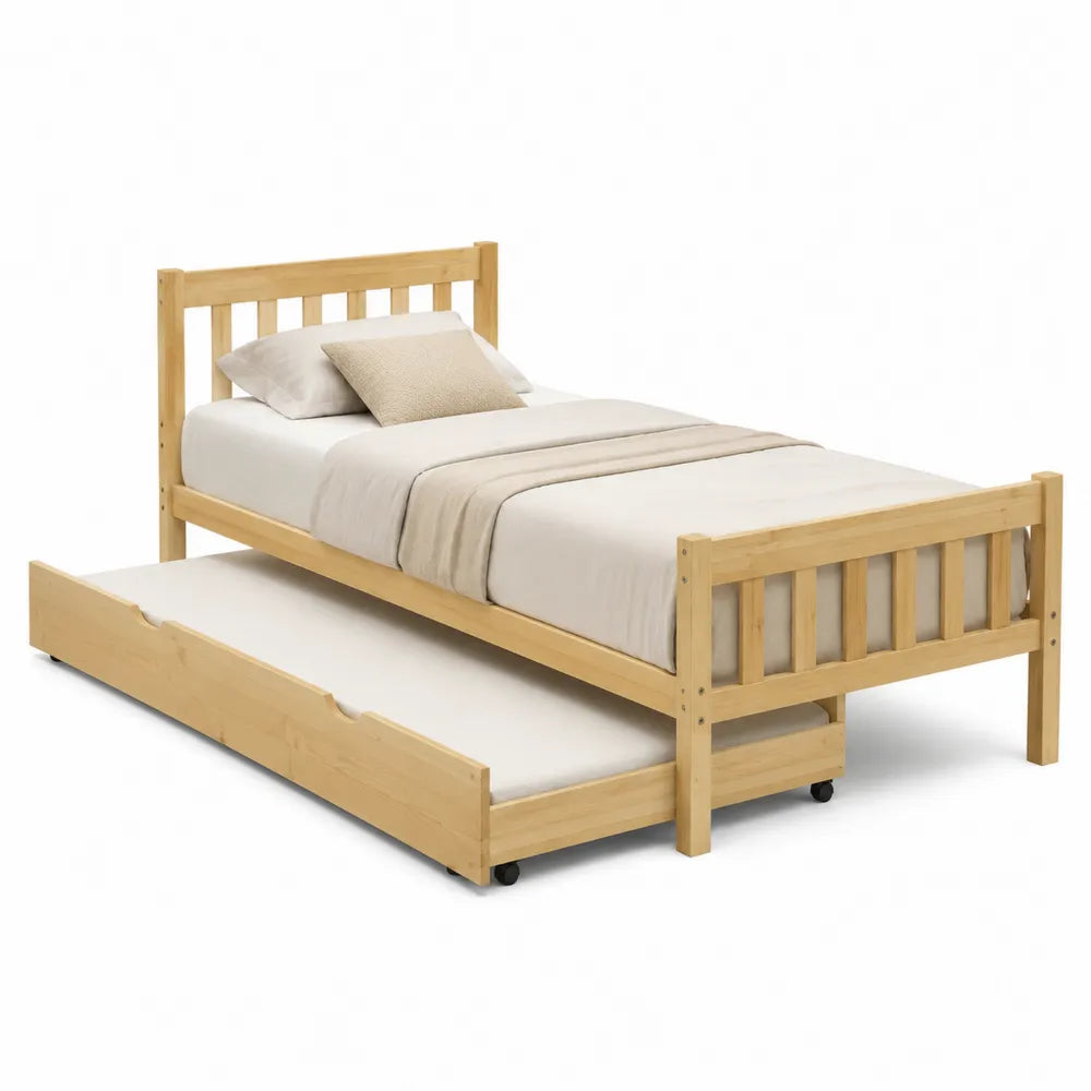 Einzelbett mit Ausziehbett Kiefernholz Natur 200x90 cm
