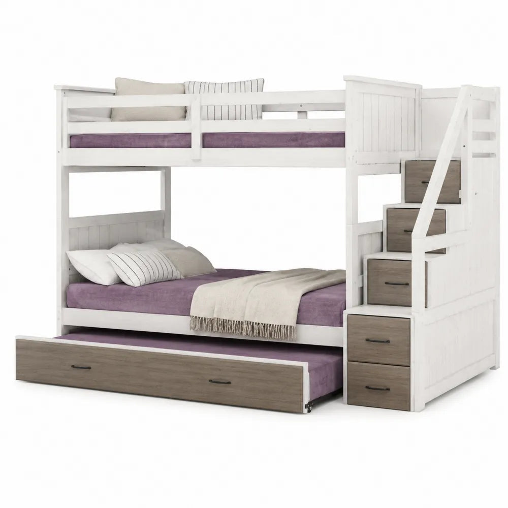 Holz-Etagenbett mit Treppe Weiß/Braun