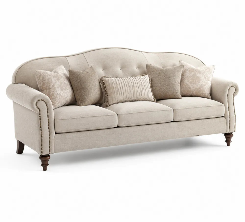 3-Sitzer Sofa Leinen Beige mit Kissen