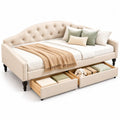 Tagesbett mit Stauraum Schubladen Beige Leinen