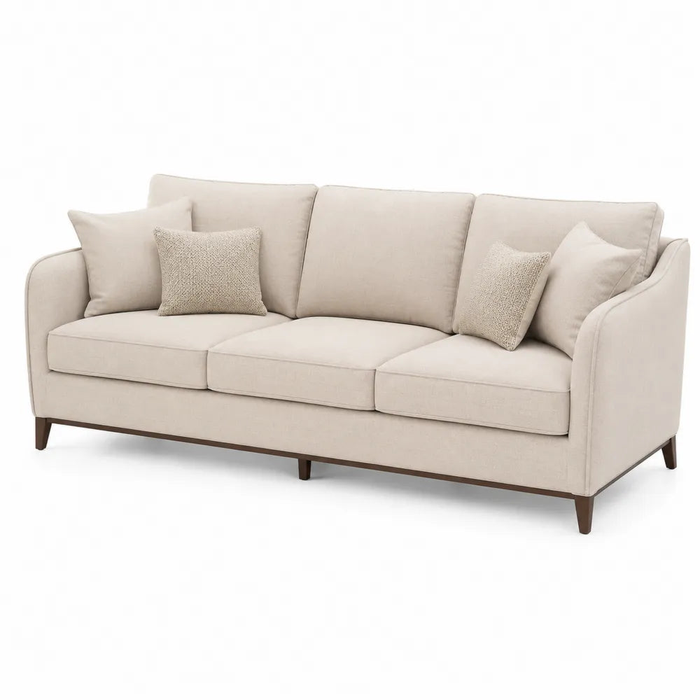 3-Sitzer Sofa Stoff Beige mit Holzbeinen 220x90x85cm